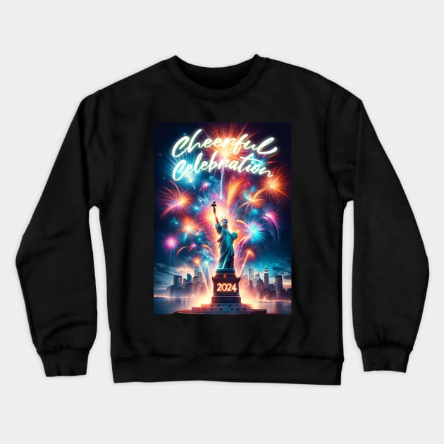 Liberty's New Year Celebration 2024 - Fireworks Spectacle Artwork Crewneck Sweatshirt by TimeWarpWildlife